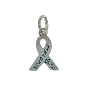 Estate SIC Sterling Silver 925 Breast Cancer Awareness Ribbon Charm Pendant